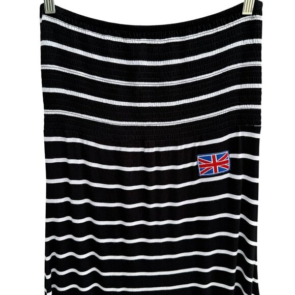 Union Jack Y2K Black White Striped Strapless Smocked Tube Top Stretch Maxi Dress - Picture 5 of 6